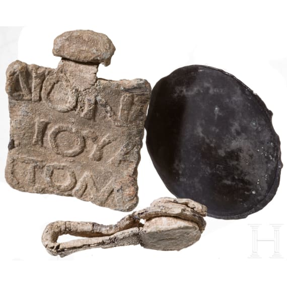 Ten small Hellenistic and Roman antiquities made of lead, bronze, clay and jet, 3rd century B.C. - 1st century A.D.
