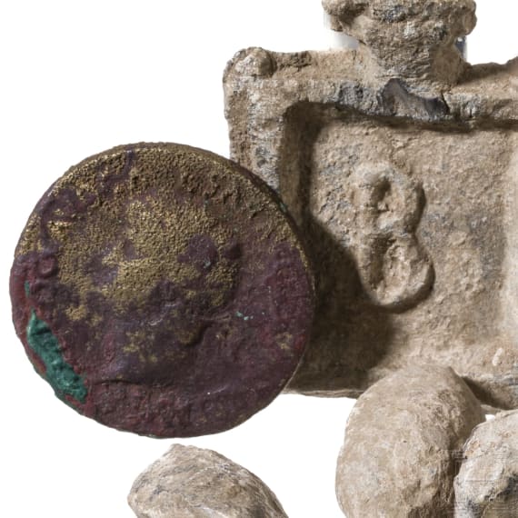Ten small Hellenistic and Roman antiquities made of lead, bronze, clay and jet, 3rd century B.C. - 1st century A.D.