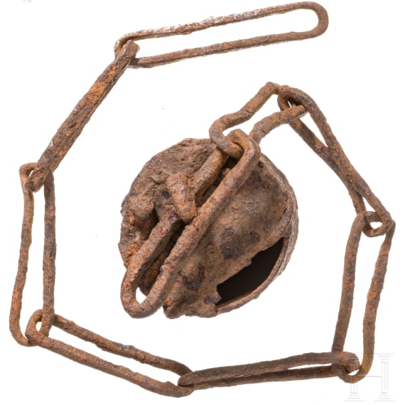 Iron padlock with chain, Roman, 2nd - 3rd century.