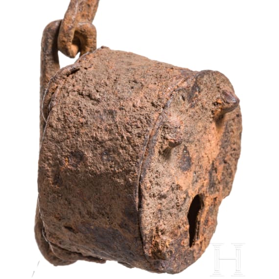 Iron padlock with chain, Roman, 2nd - 3rd century.