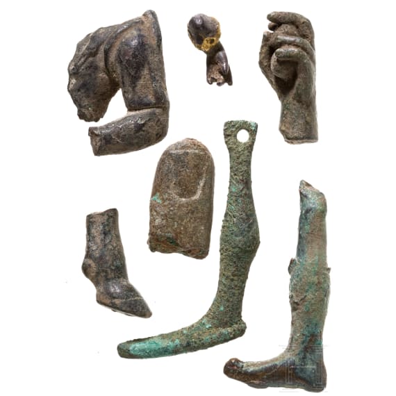 Seven Roman bronze and silver limbs, 1st - 3rd century