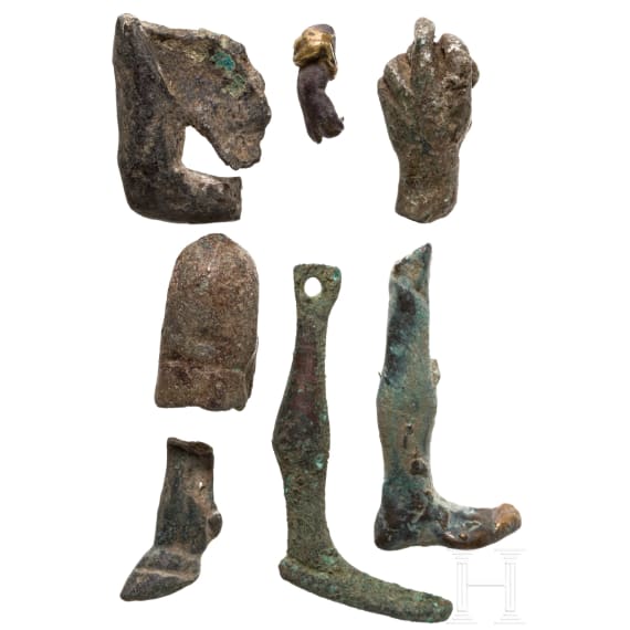 Seven Roman bronze and silver limbs, 1st - 3rd century