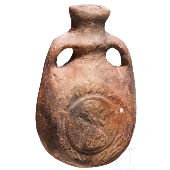 An early Byzantine pilgrim's bottle, mould-shaped ceramic, 6th - 7th century
