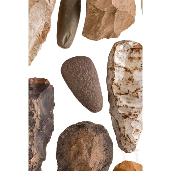 A large collection of stone tools, blades, scrapers etc., Paleolithic - Neolithic, circa 500000 - 2000 B.C.