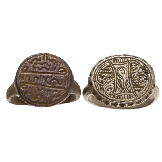 Two silver and two bronze rings, Balkan, 15th - 16th century