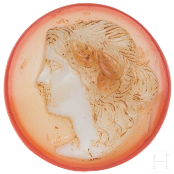 An agate stone cameo with bust of a maenad, 20th century
