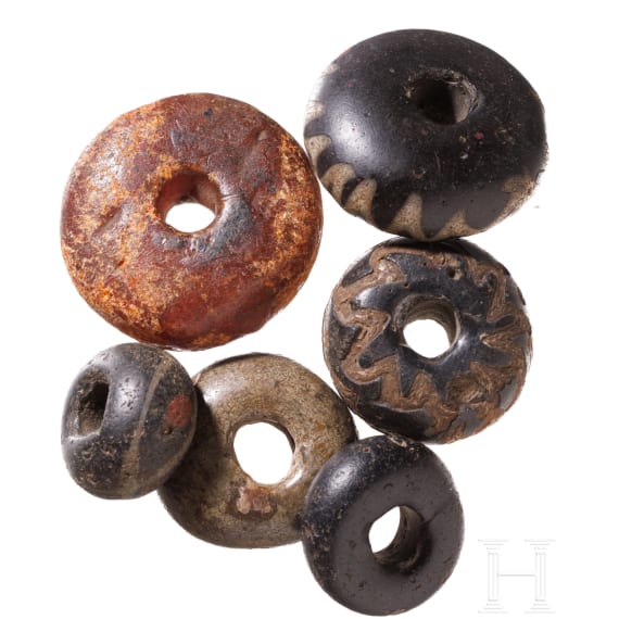 Six prehistoric and early historical beads including four Germanic beads from the 5th - early 6th century