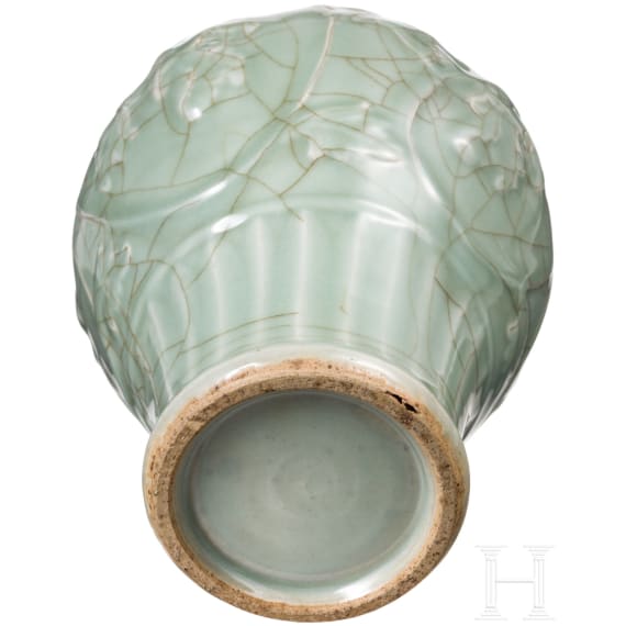 A molded Longquan celadon vase, probably Ming Dynasty