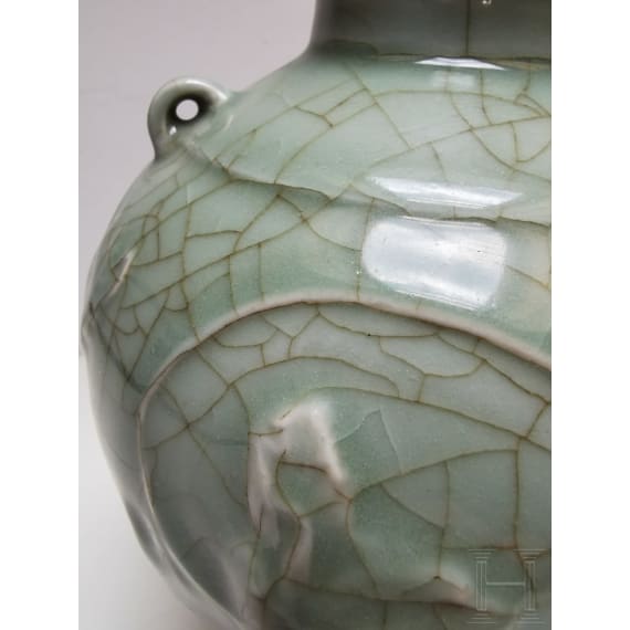 A molded Longquan celadon vase, probably Ming Dynasty