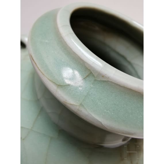 A molded Longquan celadon vase, probably Ming Dynasty