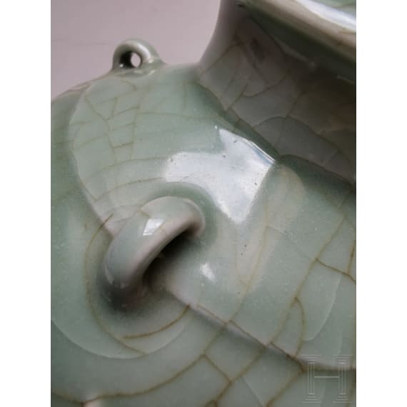 A molded Longquan celadon vase, probably Ming Dynasty