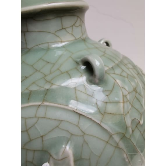 A molded Longquan celadon vase, probably Ming Dynasty