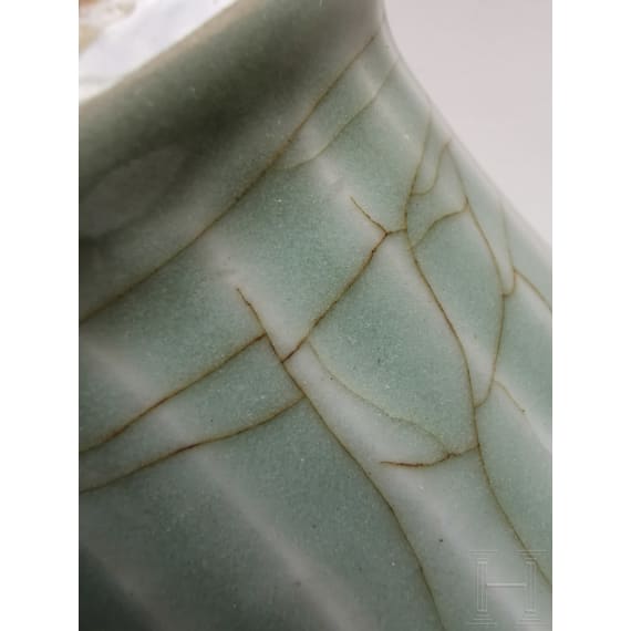 A molded Longquan celadon vase, probably Ming Dynasty