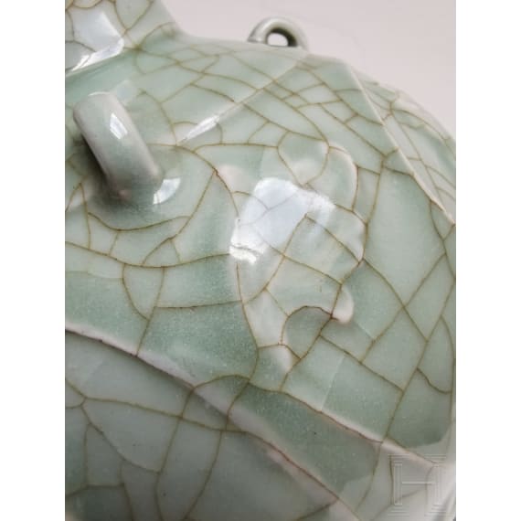 A molded Longquan celadon vase, probably Ming Dynasty