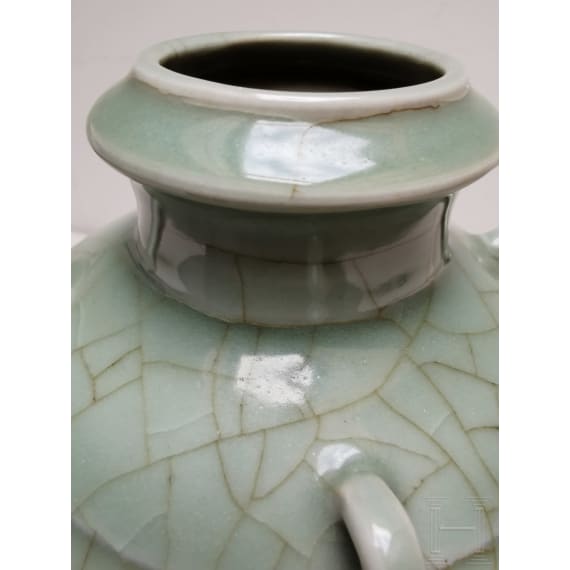 A molded Longquan celadon vase, probably Ming Dynasty