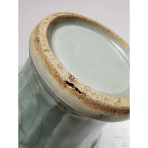 A molded Longquan celadon vase, probably Ming Dynasty