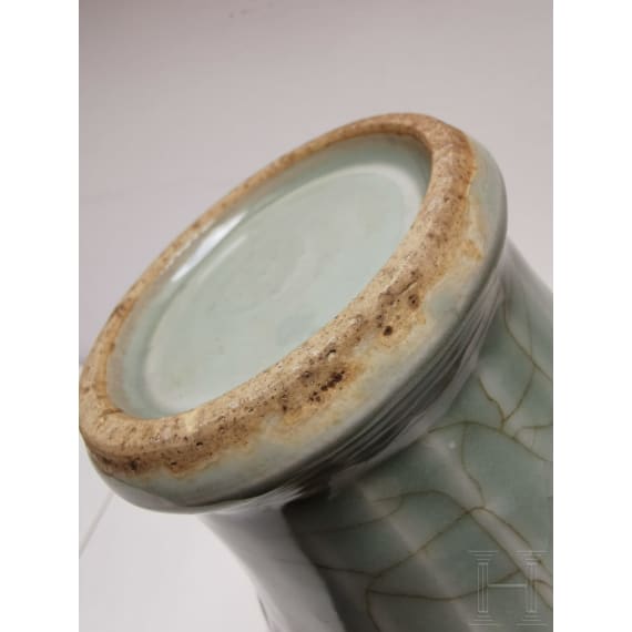 A molded Longquan celadon vase, probably Ming Dynasty