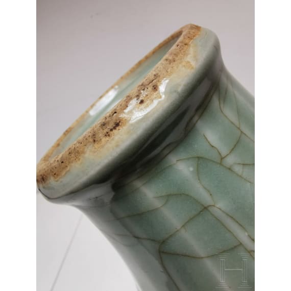 A molded Longquan celadon vase, probably Ming Dynasty