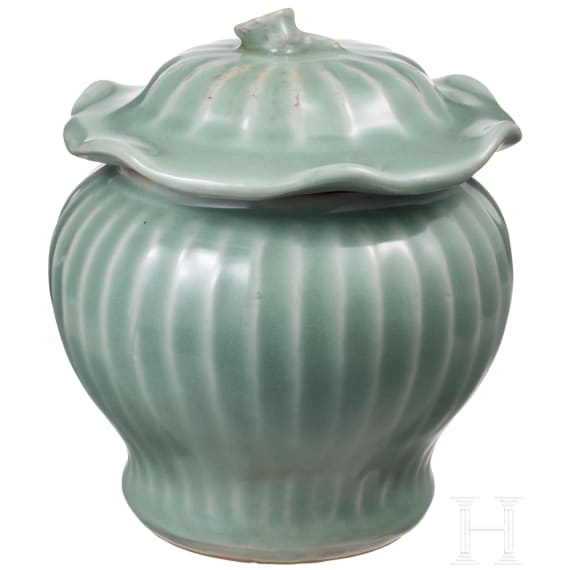 A Chinese Longquan-celadon lotus jar, probably Ming Dynasty