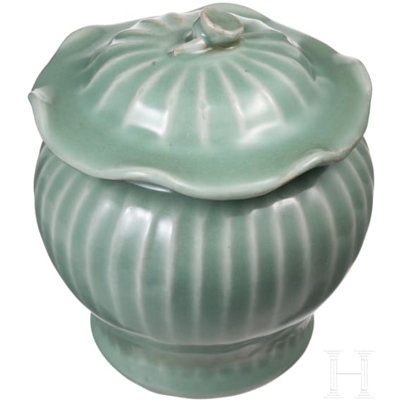 A Chinese Longquan-celadon lotus jar, probably Ming Dynasty