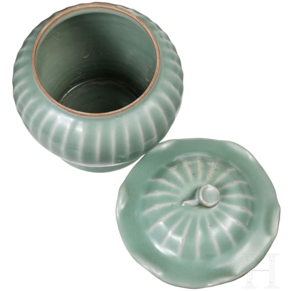 A Chinese Longquan-celadon lotus jar, probably Ming Dynasty