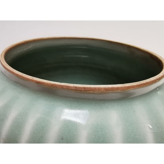 A Chinese Longquan-celadon lotus jar, probably Ming Dynasty