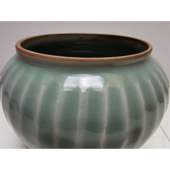 A Chinese Longquan-celadon lotus jar, probably Ming Dynasty