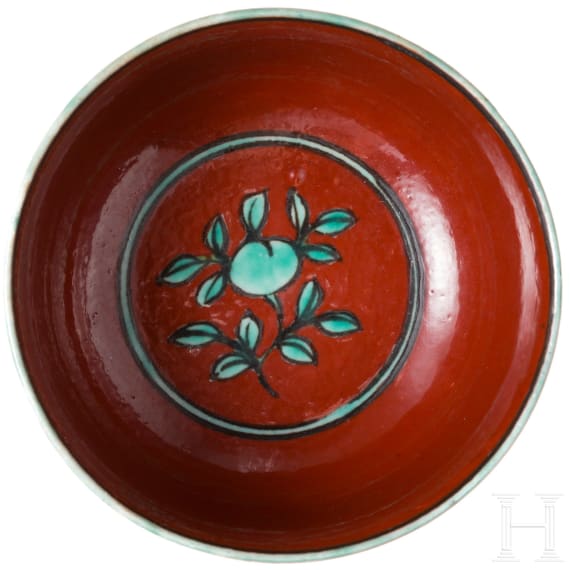 A Chinese red and green glazed cup with Longqing six-character mark, probably 19th century