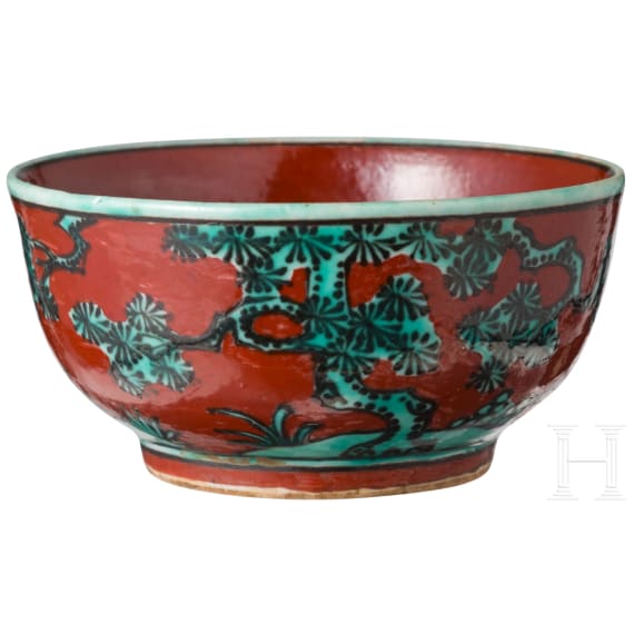 A Chinese red and green glazed cup with Longqing six-character mark, probably 19th century