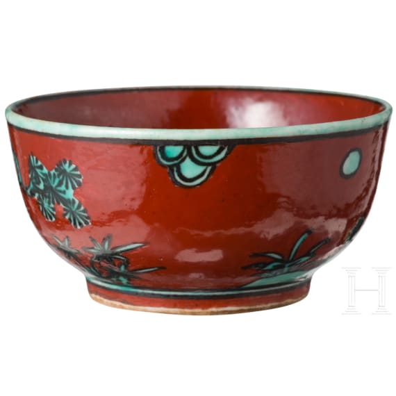A Chinese red and green glazed cup with Longqing six-character mark, probably 19th century