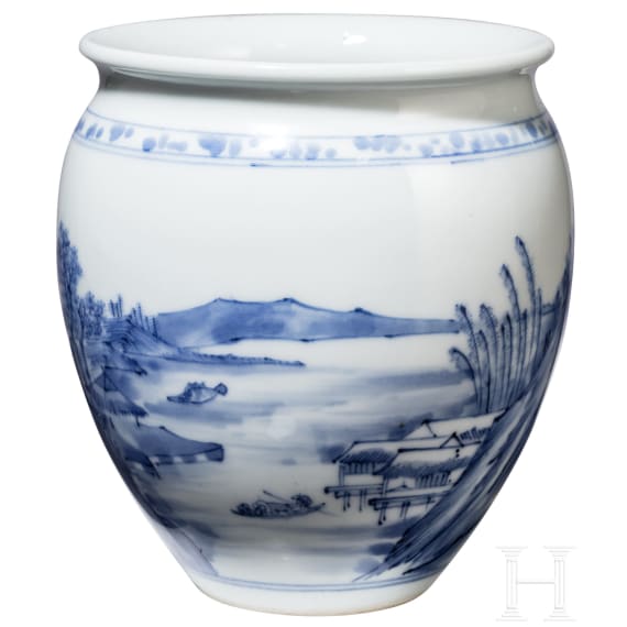 A Chinese blue and white glazed vase with lake and landscape, probably Kangxi period (18th century)