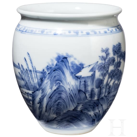 A Chinese blue and white glazed vase with lake and landscape, probably Kangxi period (18th century)