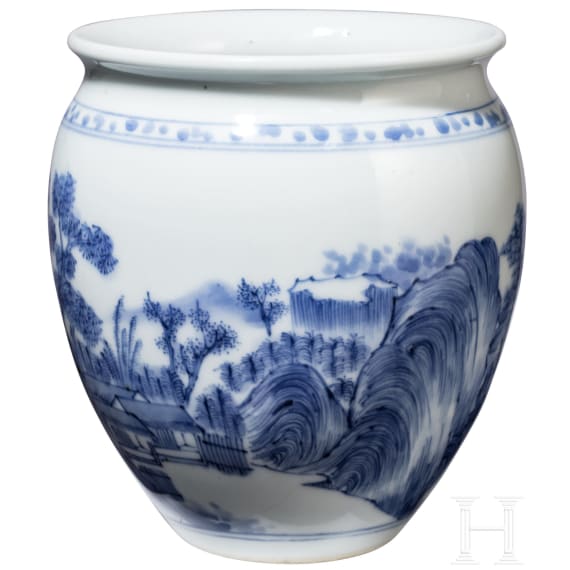 A Chinese blue and white glazed vase with lake and landscape, probably Kangxi period (18th century)