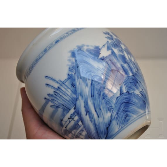 A Chinese blue and white glazed vase with lake and landscape, probably Kangxi period (18th century)