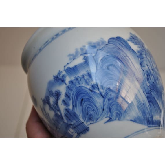 A Chinese blue and white glazed vase with lake and landscape, probably Kangxi period (18th century)