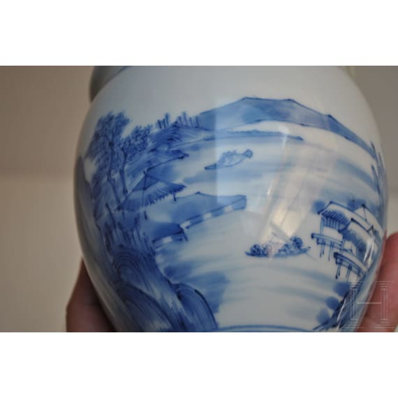 A Chinese blue and white glazed vase with lake and landscape, probably Kangxi period (18th century)