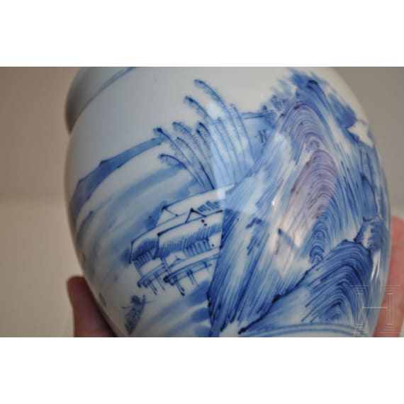 A Chinese blue and white glazed vase with lake and landscape, probably Kangxi period (18th century)