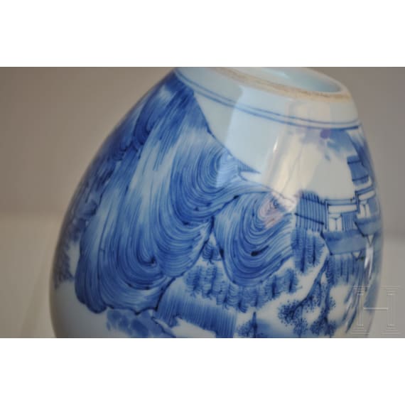 A Chinese blue and white glazed vase with lake and landscape, probably Kangxi period (18th century)