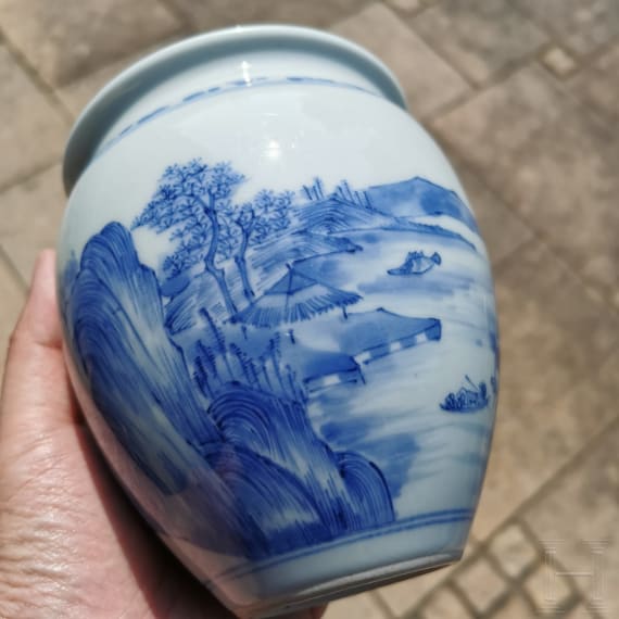A Chinese blue and white glazed vase with lake and landscape, probably Kangxi period (18th century)