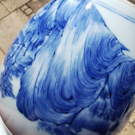 A Chinese blue and white glazed vase with lake and landscape, probably Kangxi period (18th century)
