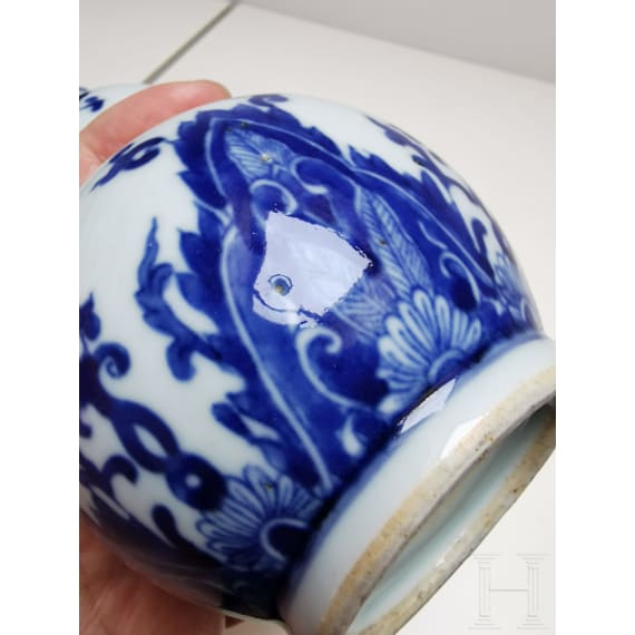 A Chinese blue and white double-gourd porcelain vase with flowers, probably Kangxi period