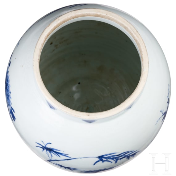 A Chinese blue and white jar with flowers, probably Kangxi period (early 18th century)