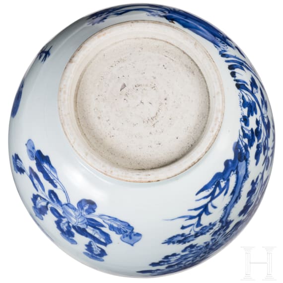 A Chinese blue and white jar with flowers, probably Kangxi period (early 18th century)