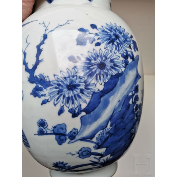 A Chinese blue and white jar with flowers, probably Kangxi period (early 18th century)