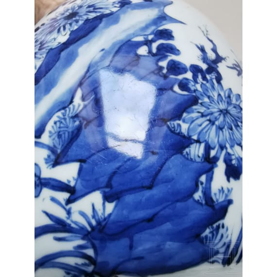 A Chinese blue and white jar with flowers, probably Kangxi period (early 18th century)