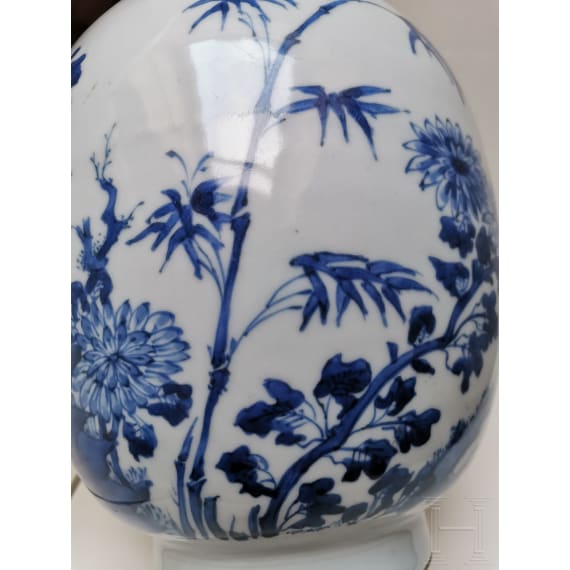 A Chinese blue and white jar with flowers, probably Kangxi period (early 18th century)