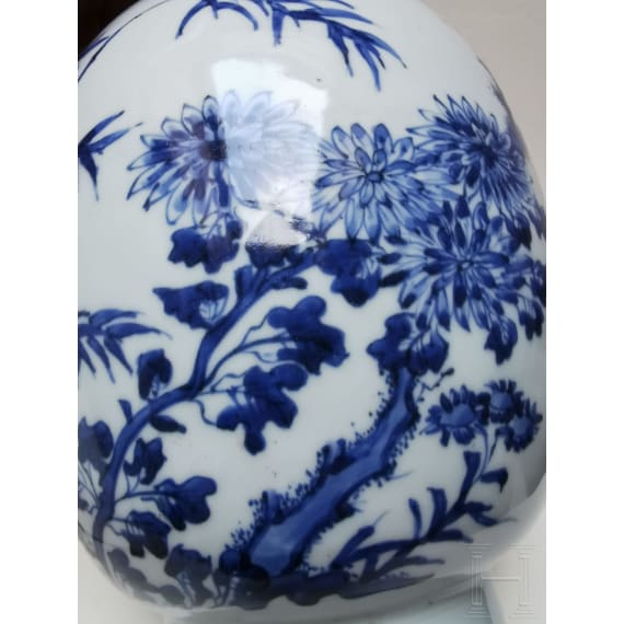 A Chinese blue and white jar with flowers, probably Kangxi period (early 18th century)