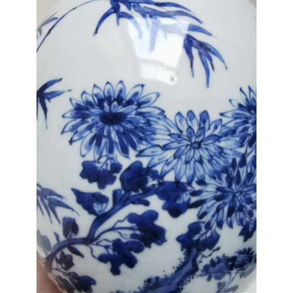 A Chinese blue and white jar with flowers, probably Kangxi period (early 18th century)