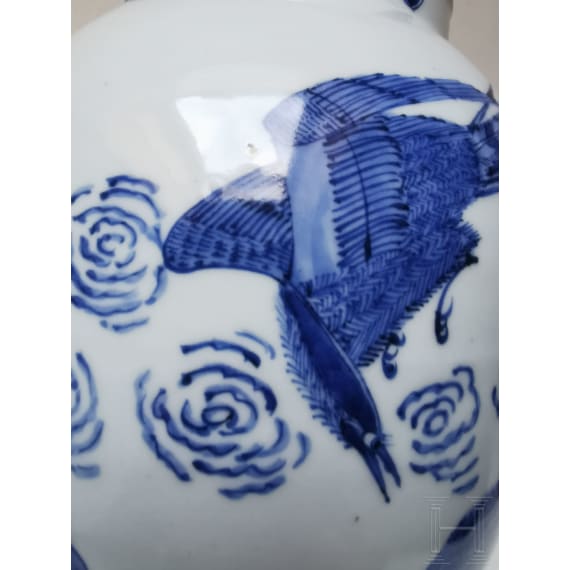 A Chinese blue and white jar with flowers, probably Kangxi period (early 18th century)