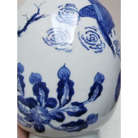 A Chinese blue and white jar with flowers, probably Kangxi period (early 18th century)
